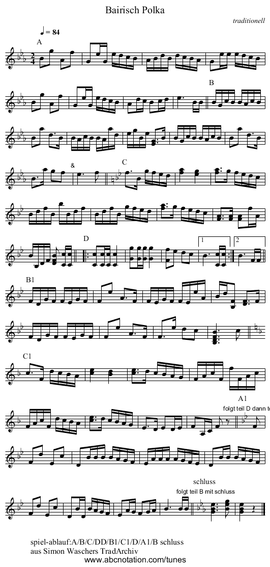 Bairisch Polka - staff notation