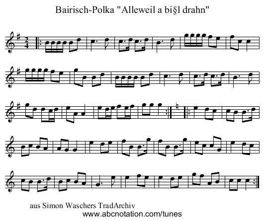 Bairisch-Polka Alleweil a bi§l drahn - staff notation