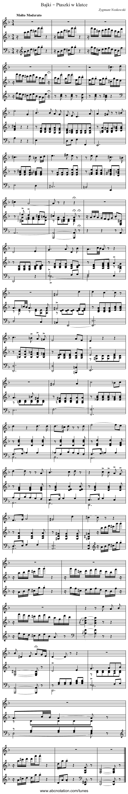 Bajki – Ptaszki w klatce - staff notation