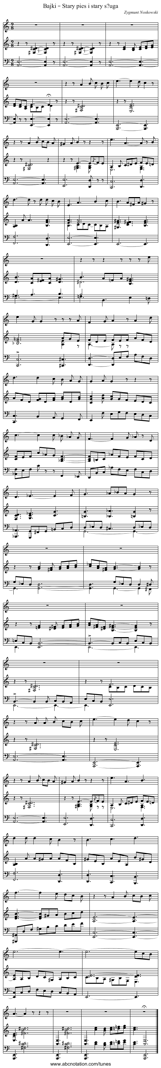 Bajki – Stary pies i stary s?uga - staff notation