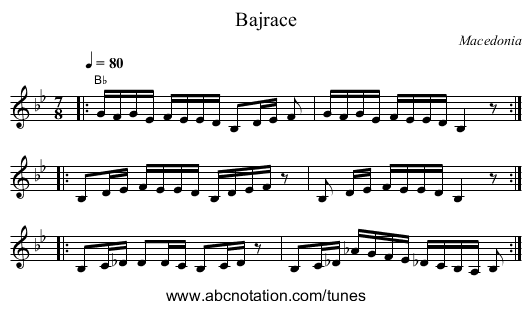 Bajrace - staff notation