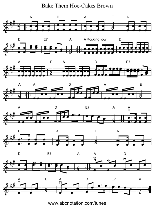 Bake Them Hoe-Cakes Brown - staff notation
