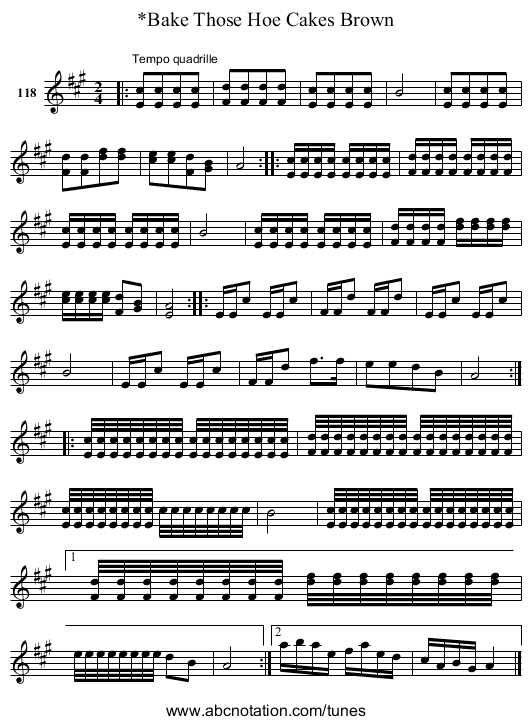 *Bake Those Hoe Cakes Brown - staff notation