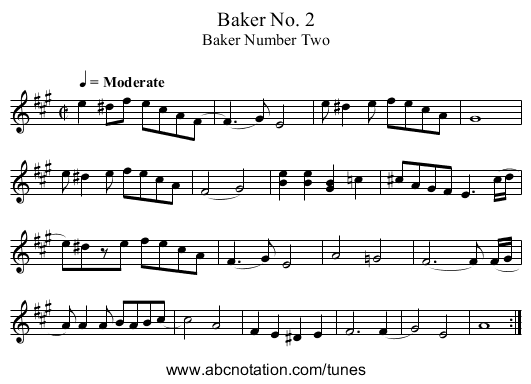 Baker No. 2 - staff notation