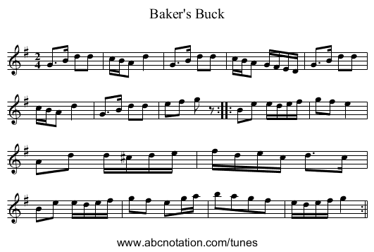 Baker's Buck - staff notation