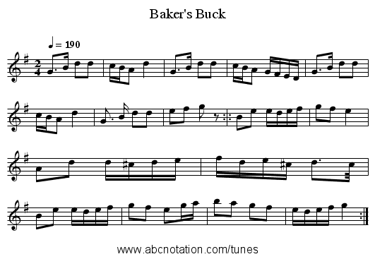 Baker's Buck - staff notation
