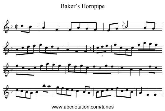Baker’s Hornpipe - staff notation
