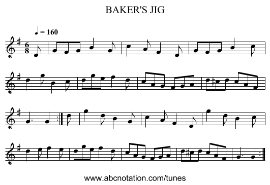 BAKER'S JIG - staff notation