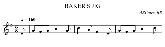 BAKER'S JIG - staff notation