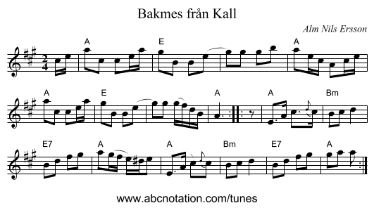 Bakmes fr&aring;n Kall - staff notation
