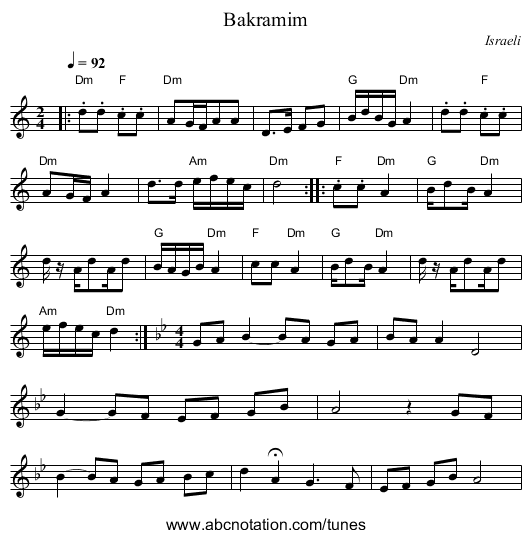 Bakramim - staff notation