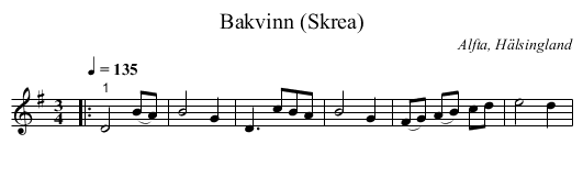 Bakvinn (Skrea) - staff notation