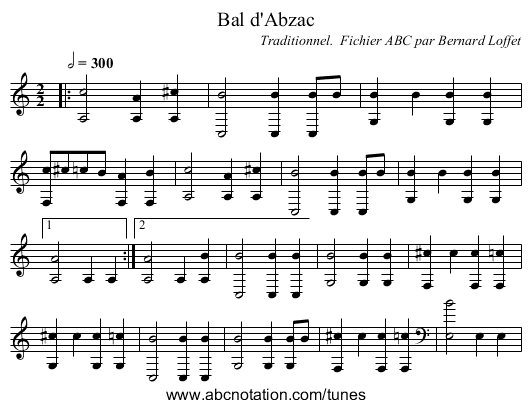 Bal d'Abzac - staff notation