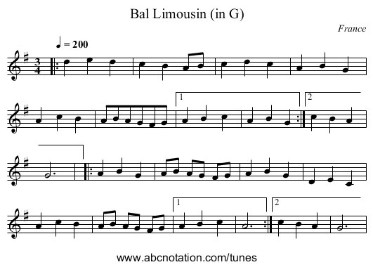 Bal Limousin (in G) - staff notation