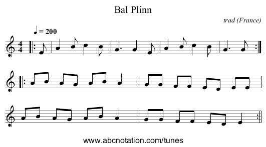Bal Plinn - staff notation