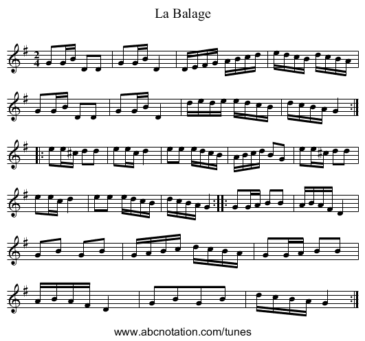 Balage, La - staff notation
