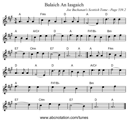 Balaich An Iasgaich - staff notation