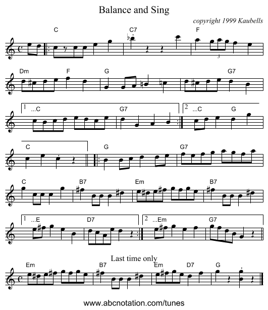 Balance and Sing - staff notation