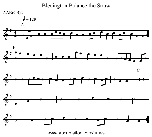 Balance the Straw, Bledington - staff notation