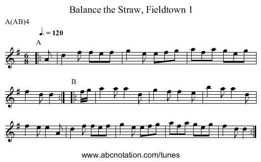 Balance the Straw, Fieldtown 1 - staff notation