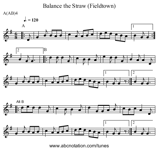 Balance the Straw (Fieldtown) - staff notation