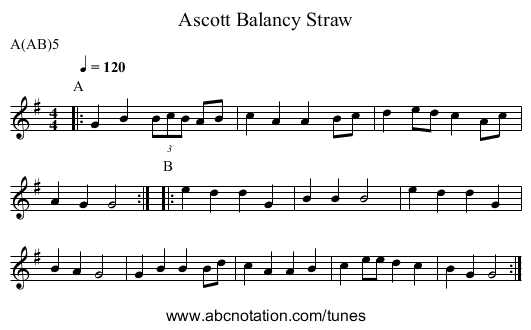 Balancy Straw, Ascott - staff notation
