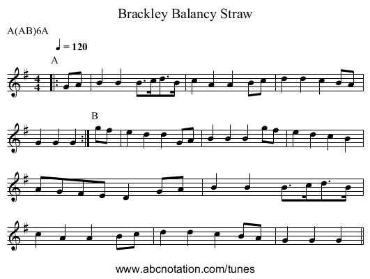 Balancy Straw, Brackley - staff notation