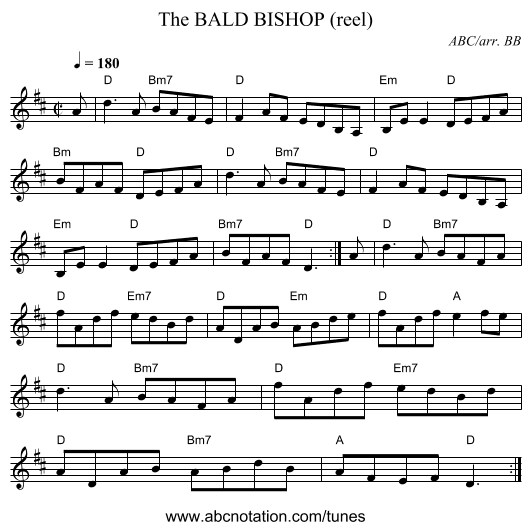 BALD BISHOP (reel), The - staff notation