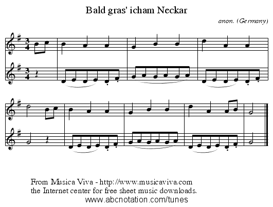 Bald gras' icham Neckar - staff notation