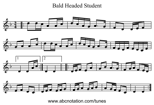 Bald Headed Student - staff notation