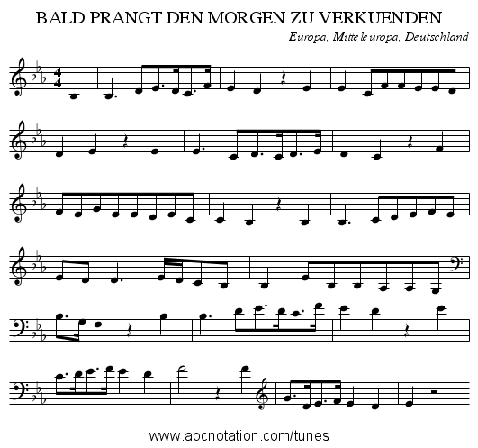 BALD PRANGT DEN MORGEN ZU VERKUENDEN - staff notation