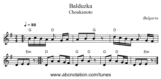 Balduzka - staff notation
