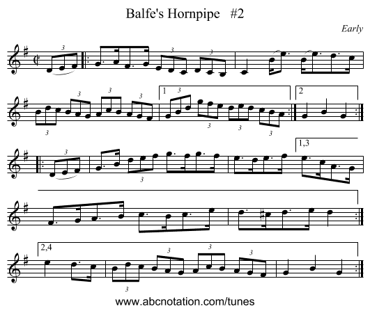 Balfe's Hornpipe #2 - staff notation