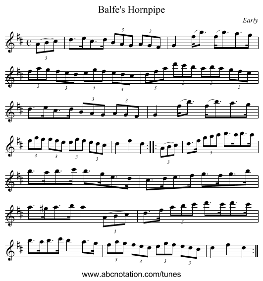 Balfe's Hornpipe - staff notation