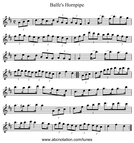 Balfe's Hornpipe - staff notation