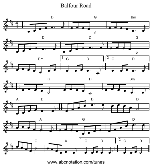 Balfour Road - staff notation