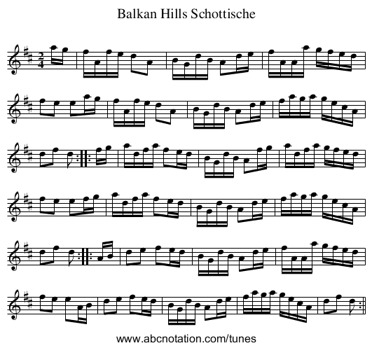 Balkan Hills Schottische - staff notation