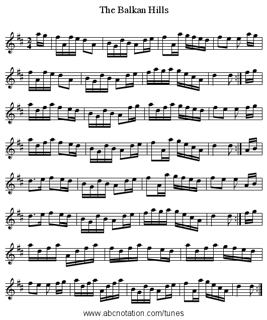 Balkan Hills, The - staff notation