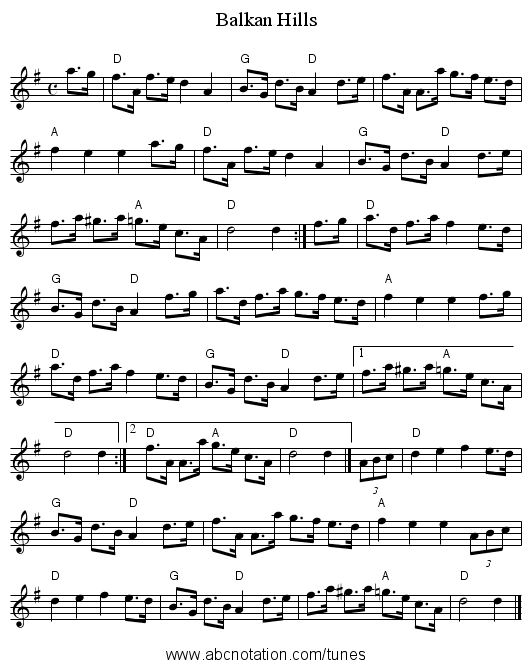 Balkan Hills - staff notation