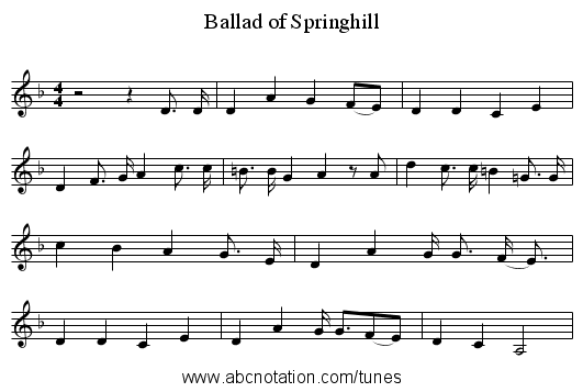 Ballad of Springhill - staff notation
