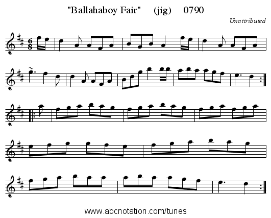 Ballahaboy Fair     (jig)     0790 - staff notation
