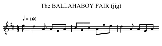 BALLAHABOY FAIR (jig), The - staff notation