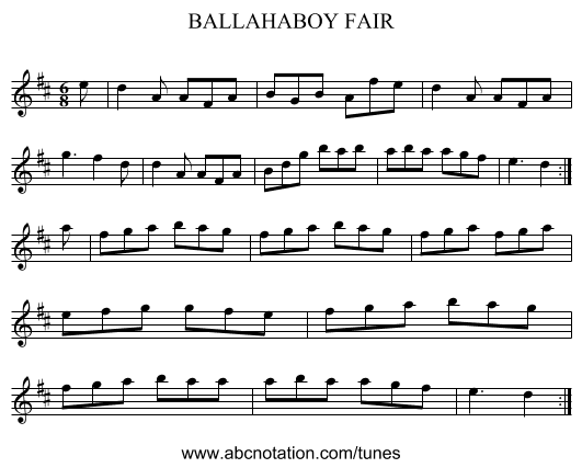 BALLAHABOY FAIR - staff notation