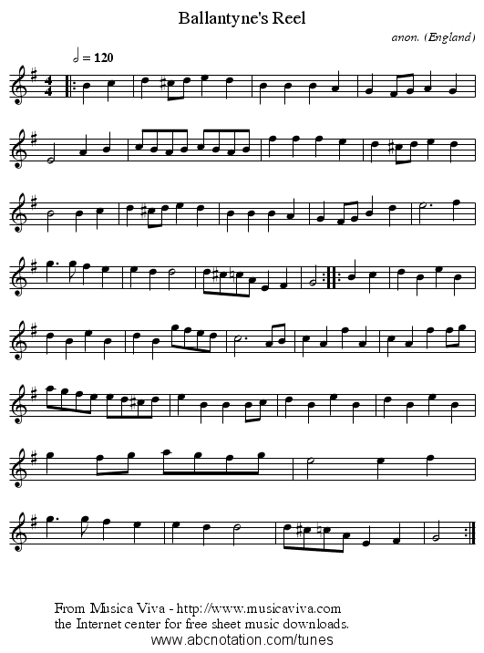 Ballantyne's Reel - staff notation