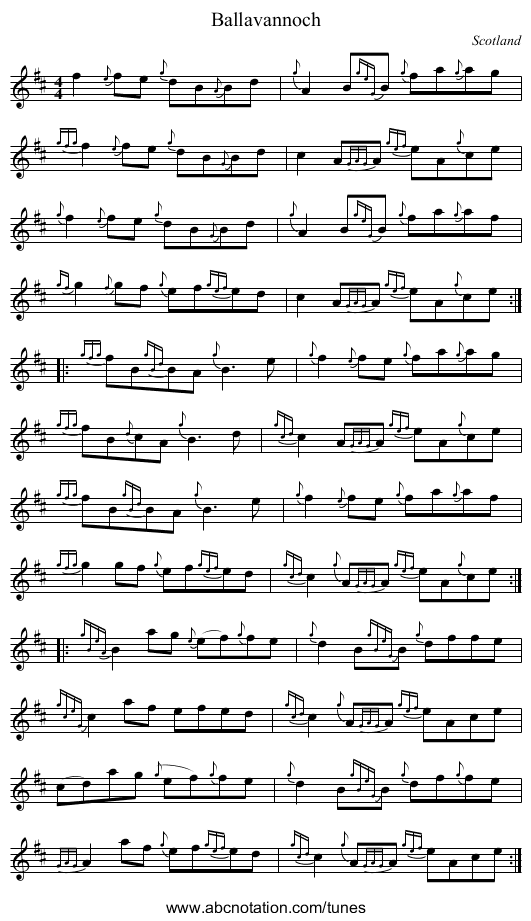 Ballavannoch - staff notation