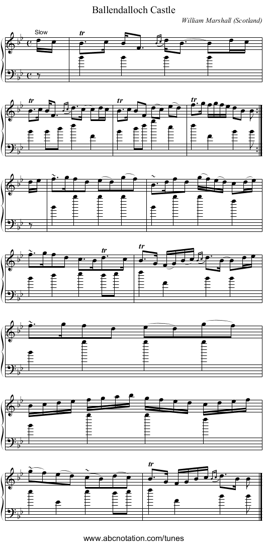 Ballendalloch Castle - staff notation