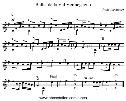 Ballet de la Val Vermegagno - staff notation