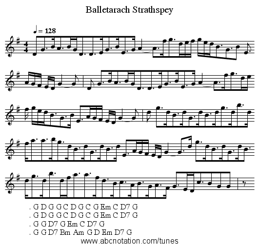 Balletarach Strathspey - staff notation
