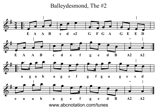 Balleydesmond, The #2 - staff notation