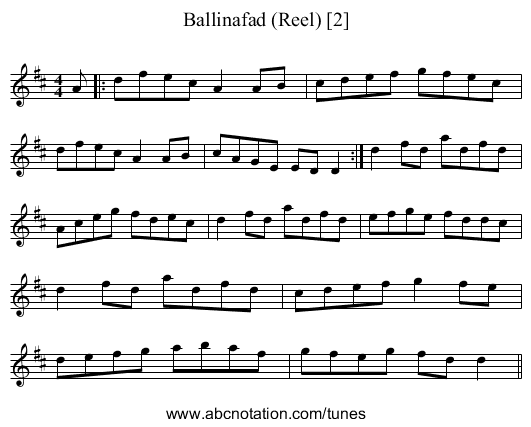 Ballinafad (Reel) [2] - staff notation